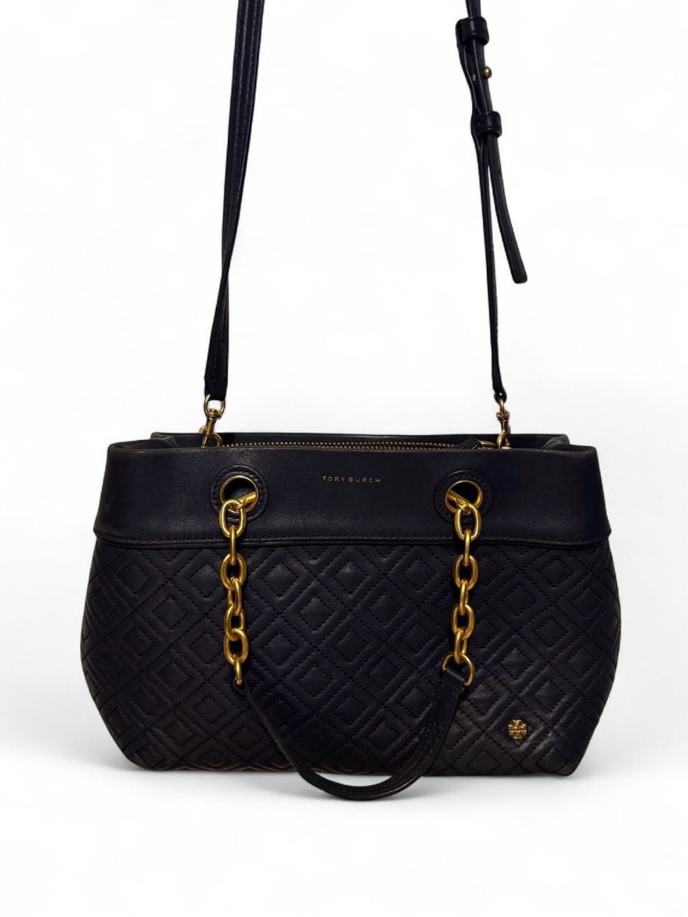 Tory Burch Navy Blue Quilted Leather Purse Gold Chain Shoulder Bag